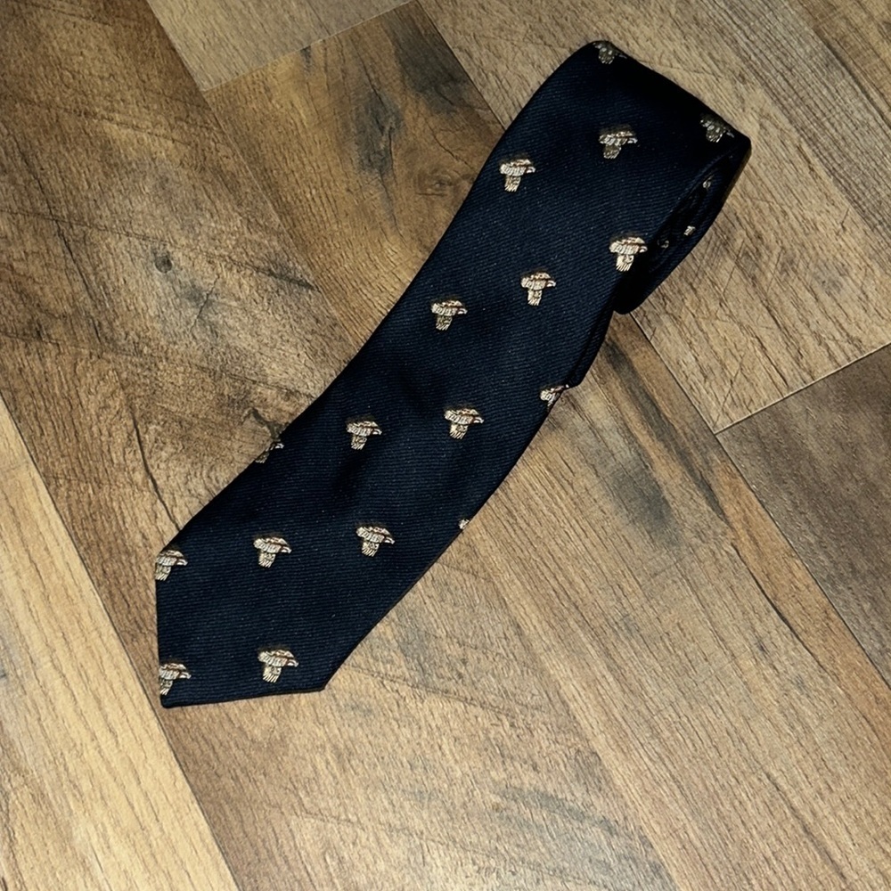 SCHRETER Tie With Quail Pattern On Navy Blue
